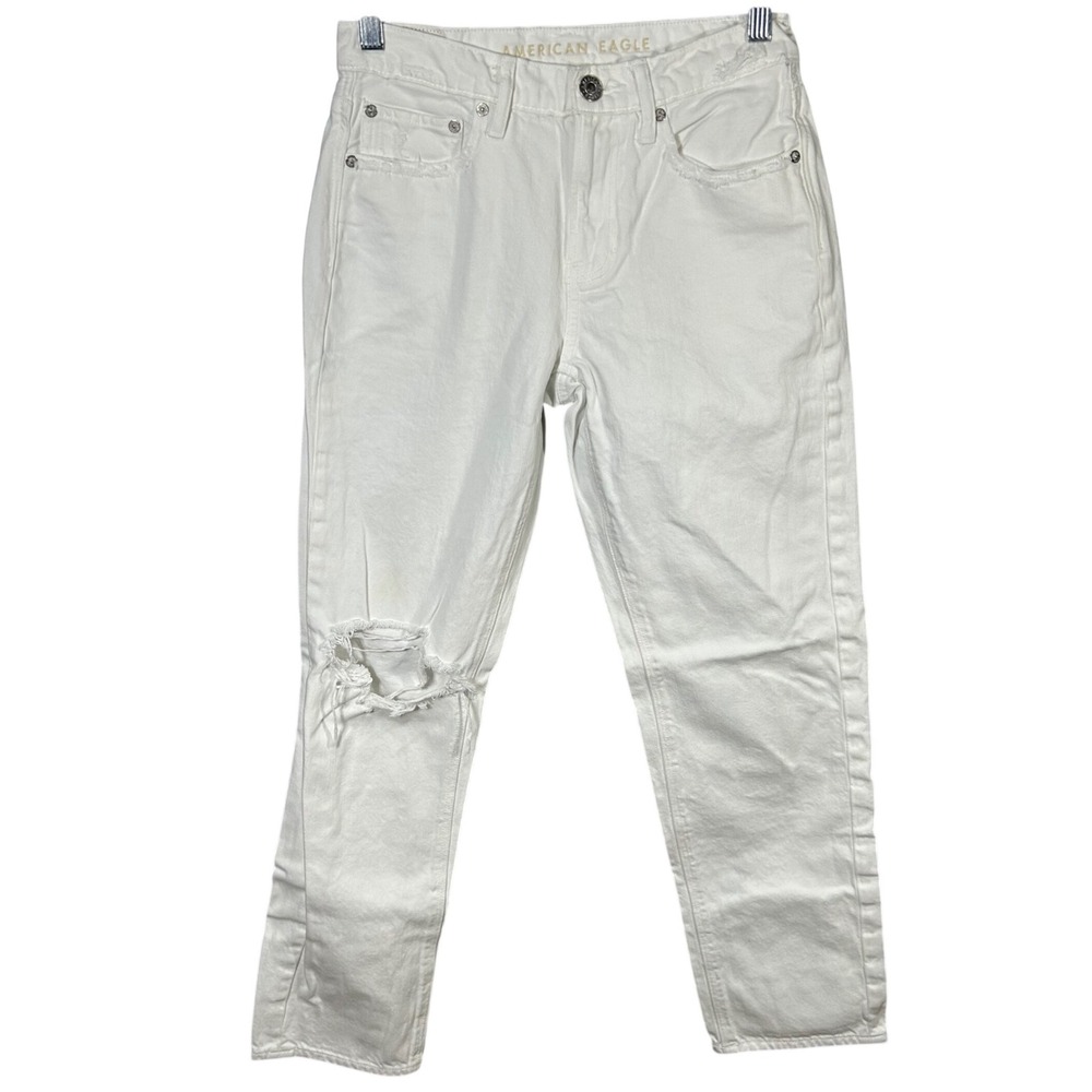 American Eagle Outfitters Womens White 90s Straight Jeans Distressed Size 2